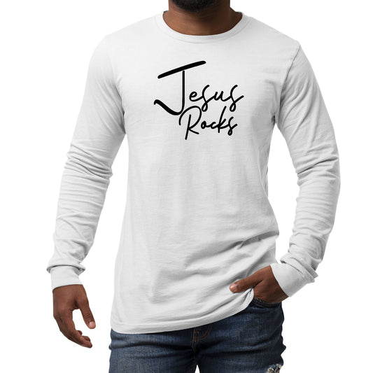 Mens Long Sleeve Graphic T-shirt - Jesus Rocks - Christian