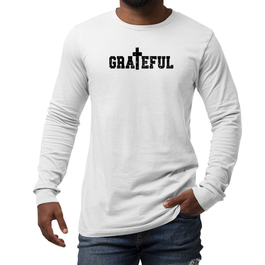 Mens Long Sleeve Graphic T-shirt - Grateful Cross Black Illustration