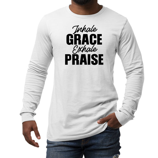 Mens Long Sleeve Graphic T-shirt - Inhale Grace Exhale Praise Black