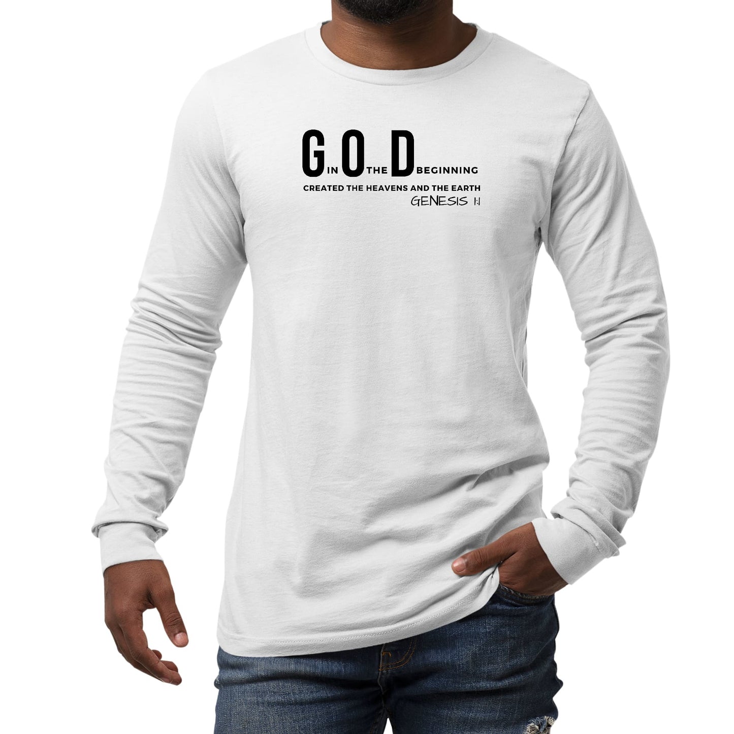 Mens Long Sleeve Graphic T-shirt - God In The Beginning Created The