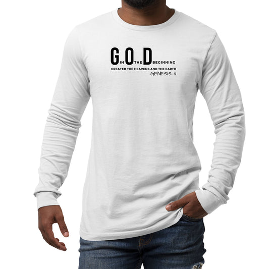 Mens Long Sleeve Graphic T-shirt - God In The Beginning Created The